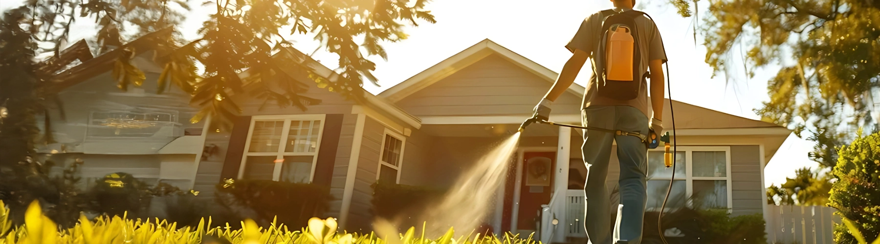 Technician spraying perimeter